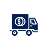 Icon of a delivery truck with a dollar sign on its cargo.