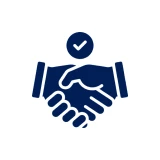 Icon of a handshake with a checkmark above it.