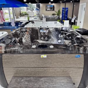 Luxury hot tub displayed in showroom.