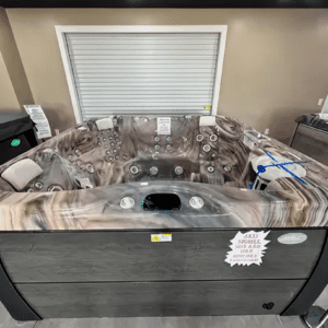 Hot tub with marble-like interior design.